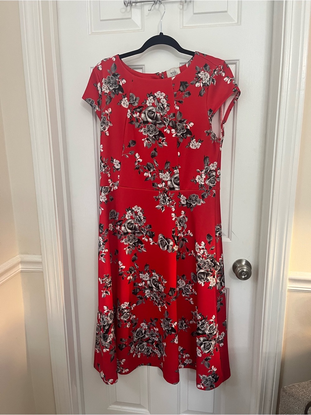 Floral Fit & Flare Red Women's Dress